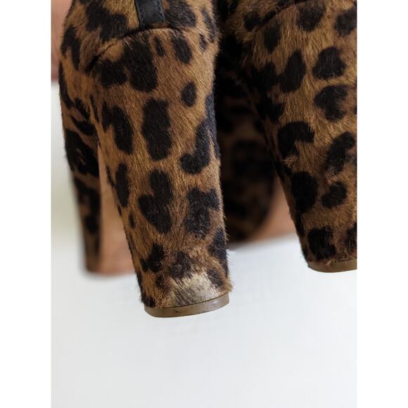 J. Crew Collection Size 8 Leopard Print Animal Hair Chunky Heel Pumps Calf Hair - Picture 7 of 11